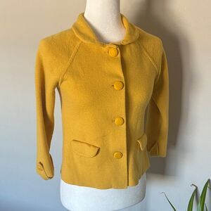 J. Crew Mustard Yellow Wool Sweater Knit Blazer SZ M satin button classic work